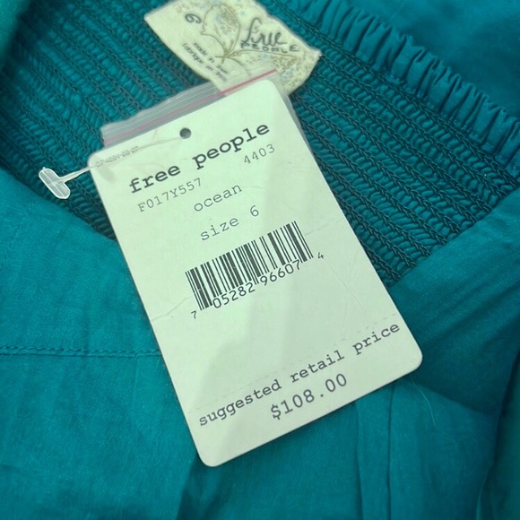 NWT FREE PEOPLE Teal Embellished Silk Strap Mini Cocktail Dress Small/Size 6 - Picture 5 of 6